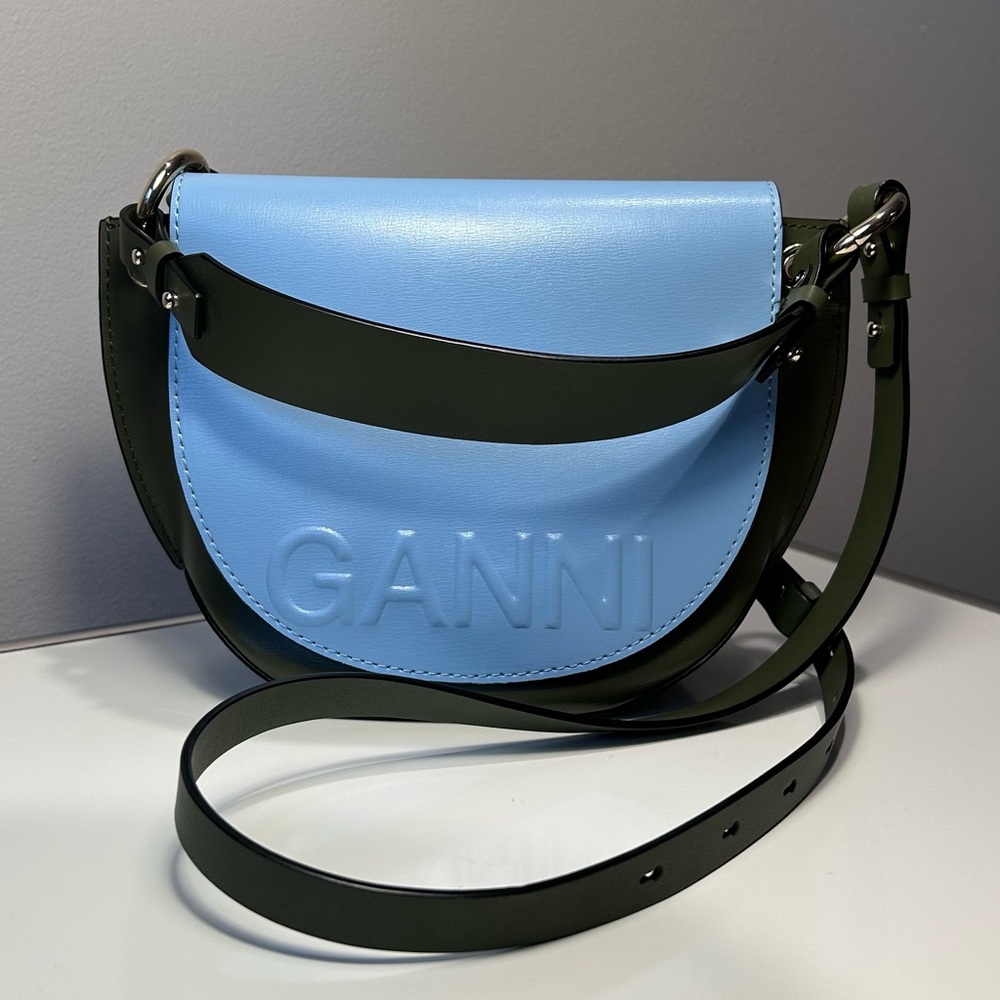 Ganni Light Blue and Dark Green Crossbody Bag